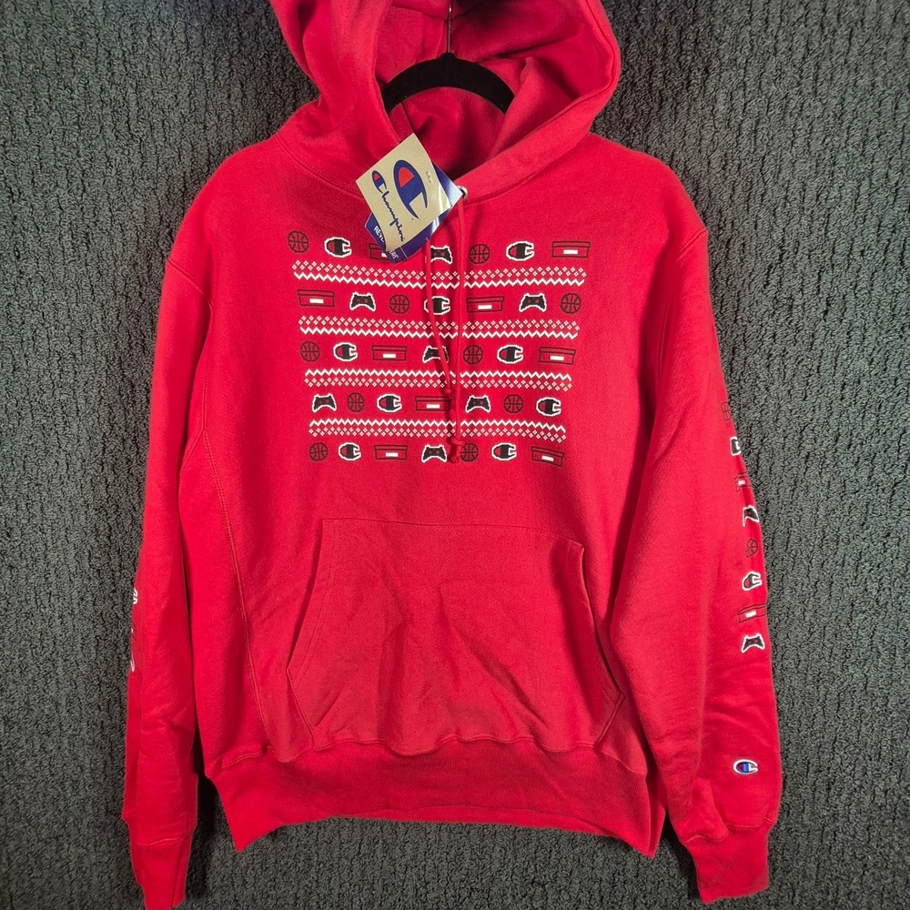 Champion Reverse Weave Hoodie Mens Medium Red Pixel Gaming Graphic GF68